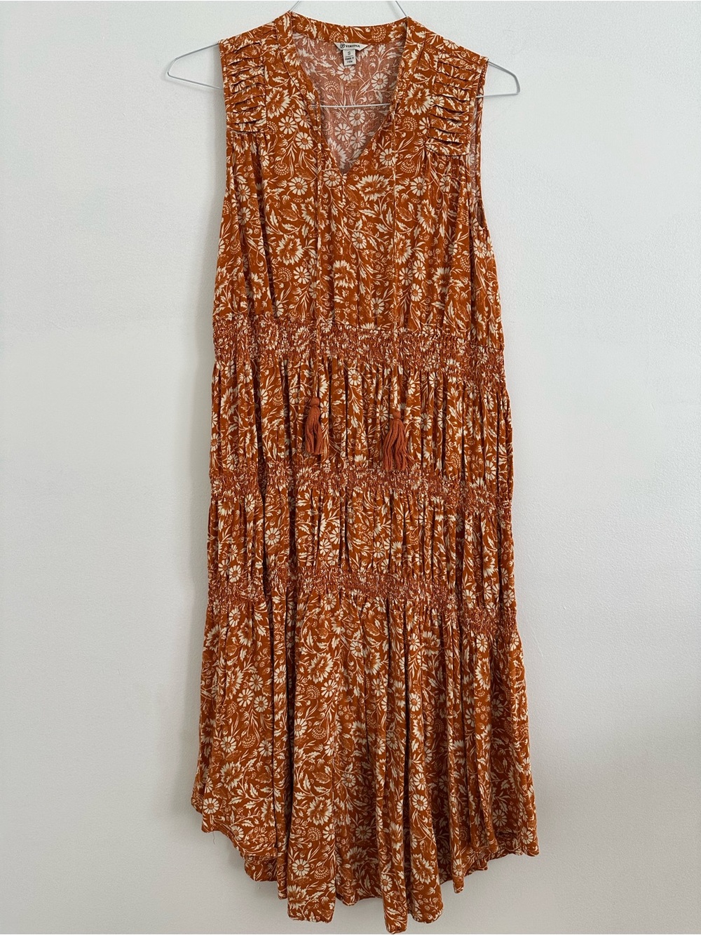 Versona Rust Floral Tiered Maxi Dress with Tassel Detail